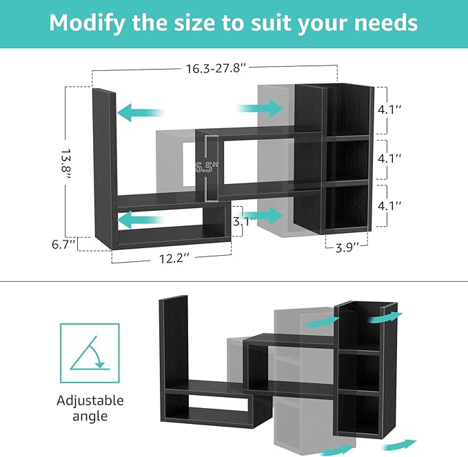 Desk Shelves Desktop Organizer Shlef - Black Office Organization for Top of Desk Organizers and Accessories Corner Bookshelf Table Top Shelving Small Hutch Decorations for Office