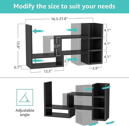 Desk Shelves Desktop Organizer Shlef - Black Office Organization for Top of Desk Organizers and Accessories Corner Bookshelf Table Top Shelving Small Hutch Decorations for Office