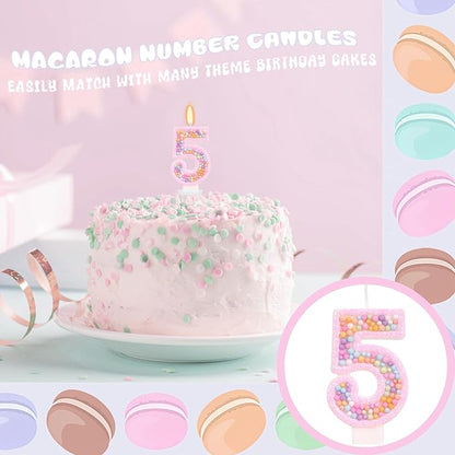 Birthday Candles for Girls - Number 5 Candle, Colorful Macaron Candles, 5 Cake Topper Cake Decorations, 5th Birthday Decorations Girl, Theme Birthday Party Supplies (Pink)