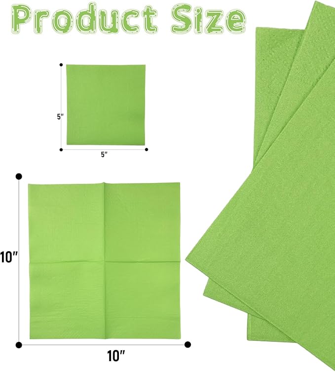 Pea Green Cocktail Napkins 5 * 5inch disposable Beverage Napkin paper for Cocktail, Wedding, Dinner，Birthday Party Dessert Wine Paper Napkins（ 120 Count）