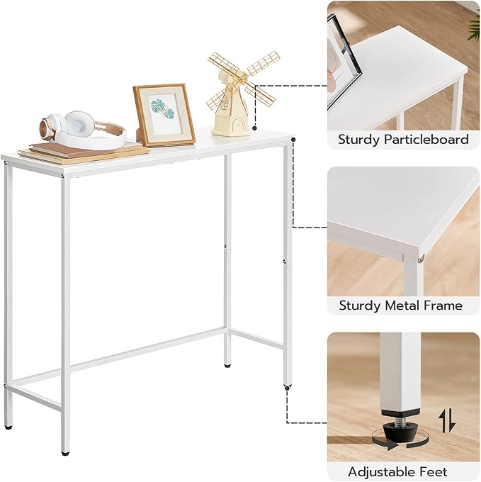 HOOBRO Narrow Console Table, 29.5" Small Entryway Table, Thin Sofa Table, Side Table, Display Table, for Hallway, Bedroom, Living Room, Foyer, White WW75XG01