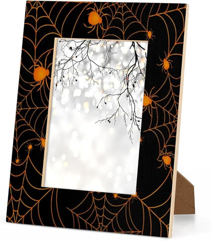 Tavisto Halloween Themed 4x6 Picture Frame Spooky Spider Web Wooden Photo Frames for Tabletop Display Wall Mounting Fits 4x6 Pictures Home Office Decor