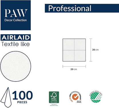 PAW - 100-Pack Disposable Linen-Feel Cocktail Napkins 4" x 4", Black Premium Paper Napkins for Parties, Elegant Cloth-Like Beverage Napkins For Bars, Restaurants, Made in Europe