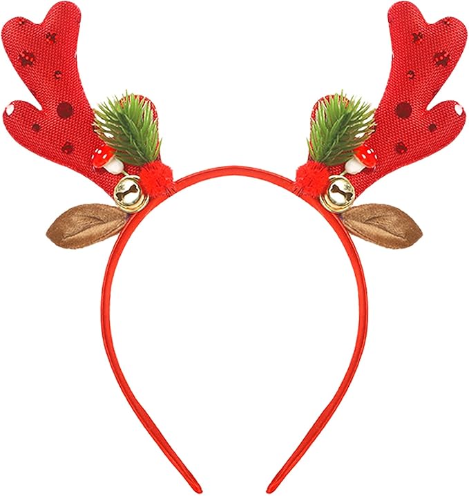 Christmas Headband - Glitter Christmas Headbands for Women - Red Sequin Reindeer Antlers Headband for Winter Party Decorations - Dress Accessories - Cosplay Costume