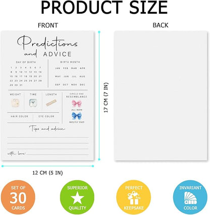 Baby Predictions & Advice Cards - Baby Shower Game, 30 pcs, 6.7 x 4.7 in - for New Parents, for Mommy & Daddy, Gender Reveal Boy or Girl, Modern Design Thick Cards