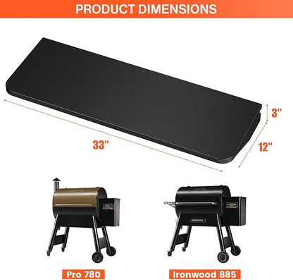 QuliMetal Folding Front Shelf for Traeger Pro 780 and Ironwood 885 Pellet Grills – Steel Grill Accessory,Compatible with Traeger BAC442, Ideal for Food Prep and Storage, 32.9'' X 11.5''
