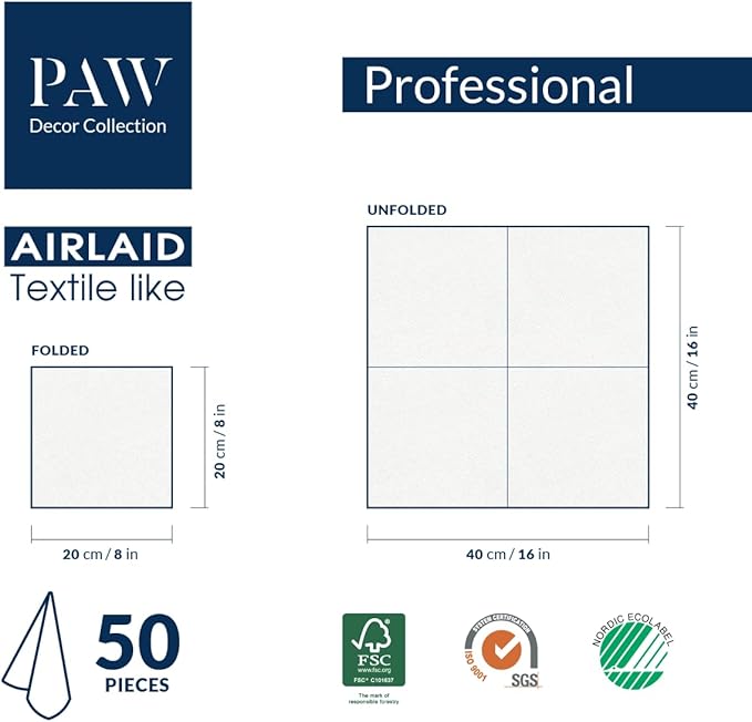 PAW - 50 Pieces Linen-Feel Paper Napkins 16" x 16", Disposable Cloth-Like Napkins Gold, Light Green Dinner Napkins for Party, Wedding, Christmas