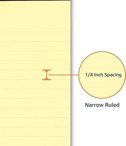 Amazon Basics 50-Sheet Narrow Ruled Lined Writing Note Pad, 5" x 8", 12-Pack, Canary, Perforated