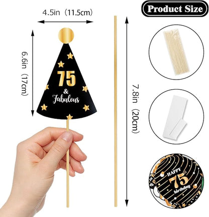 LINGTEER Happy 75th Birthday Party Photo Booth Props,Cheers to 75th Birthday 75th Years Old Bday Party Centerpieces Props Decorations Sign.