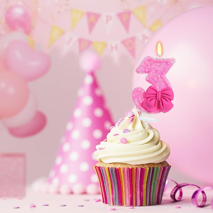 Birthday Candle for Cake, Rose Bow Number Cake Candles, 2.76 inch Number Happy Birthday Candle, Cake Topper Decoration for Birthday Party (Number 3)