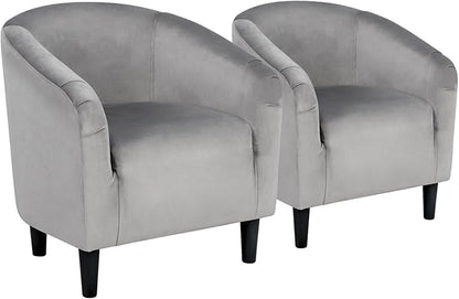 Yaheetech Barrel Chairs, Furry Accent Chairs with Soft Padded Armrest for Living Room Bedroom Waiting Room Office, Set of 2, Gray