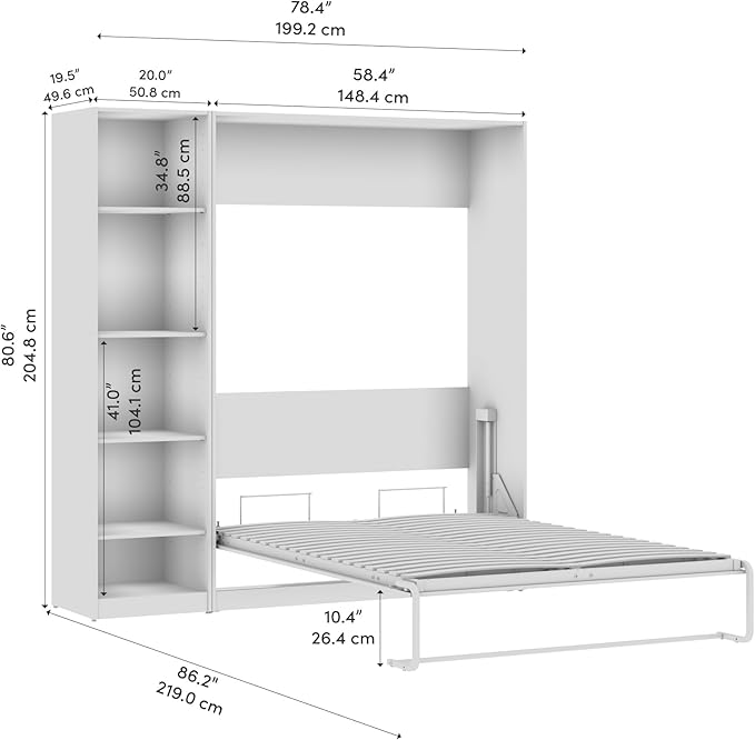 Bestar Claremont Full Murphy Bed with Closet Organizer (79W) in Platinum Gray, Sleeping Arrangement for Multipurpose Room