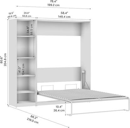 Bestar Claremont Full Murphy Bed with Closet Organizer (79W) in White, Space-Saving Sleeping Arrangement for Multipurpose Room