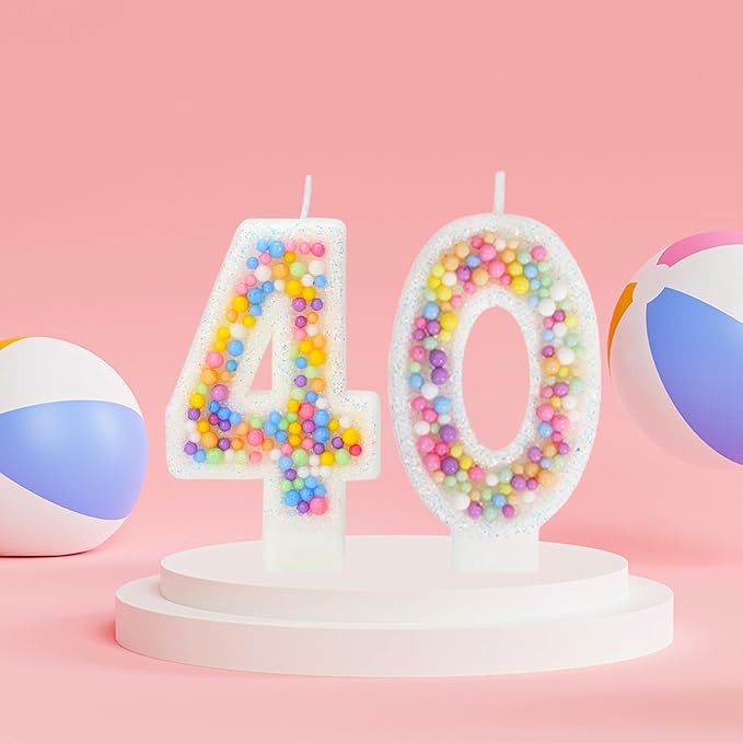 40th Birthday Candle for Cake, Colorful Macaron Numeral Candles for Women/Girl, Theme Birthday Party Cake Decorations, Cake Topper for Birthday Party Supplies (Number 40)