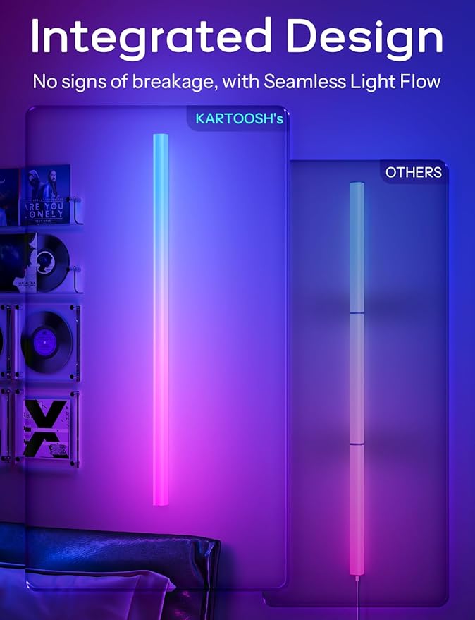 45.8 inch Battery Operated Wall Light Bar Rechargeable Wireless LED Wall Sconces, Remote Control Color Changing Music Sync Scene Modes for Game Room Bedroom Living Room TV Background