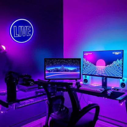 NOXTROND Live Neon Lights Sign, USB Powered Live On Air Led Light, Dimmable Wall Décor Round Live Streaming Neon Night Light LED Sign for Streamer, Gamer, Game Room, Studio Decor (Blue)