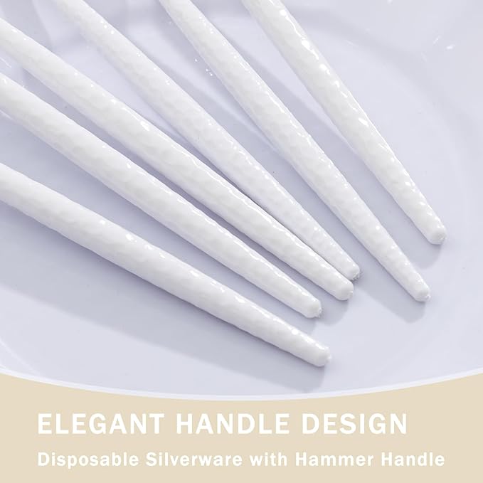 Supernal 360Pcs White Plastic Silverware, Hard Plastic Cutlery Heavy Duty Hammered Durable Utensils,White Silverware Set Include 120 Plastic Forks and Spoons,120 Knives Suitable for Wedding & Party