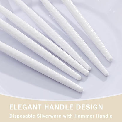 Supernal 360Pcs White Plastic Silverware, Hard Plastic Cutlery Heavy Duty Hammered Durable Utensils,White Silverware Set Include 120 Plastic Forks and Spoons,120 Knives Suitable for Wedding & Party