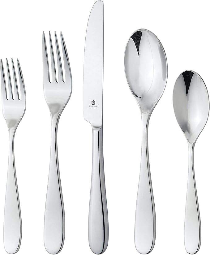Silverware Set for 24 – 18/10 Stainless Steel Flatware, Mirror Finish, Dishwasher Safe, Durable and Elegant, Rust Resistant, Perfect for Entertaining (120-Piece Set, Fidenza)