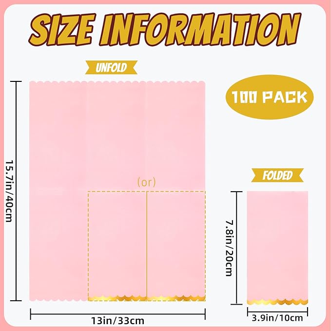 100 Pcs Pink Paper Napkins Disposable, Pink and Gold Party Napkins, Premium Quality Scalloped Dinner Napkins for Birthday Wedding Bridal Shower Party
