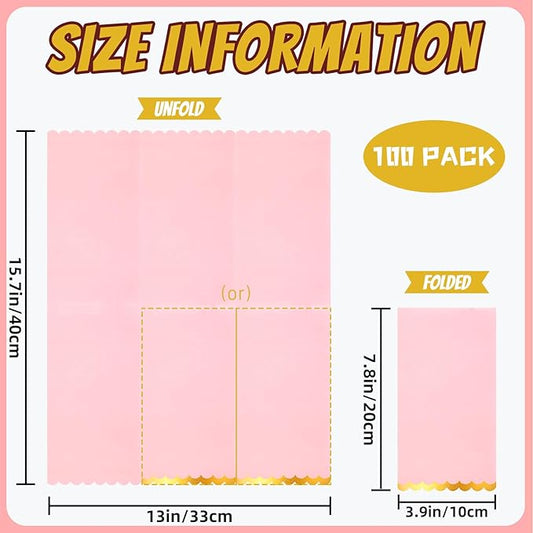 100 Pcs Pink Paper Napkins Disposable, Pink and Gold Party Napkins, Premium Quality Scalloped Dinner Napkins for Birthday Wedding Bridal Shower Party