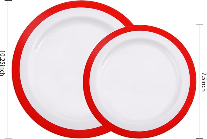 I00000 60PCS Red Plastic Plates White and Red Party Plates Disposable Christmas Plastic Plate Set Include 30 Dinner Plates, 30 Dessert Plates, Fancy Plates Perfect for Christmas Parties