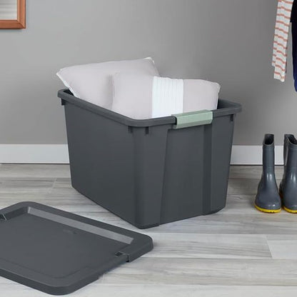 Sterilite 18 Pack 20 Gallon Latch Tote, Stackable Plastic Storage Bin Container, Gray/Green
