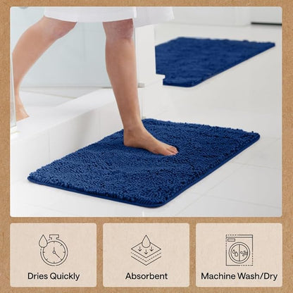 GORILLA GRIP Bath Rug Mat 36x24, Soft Absorbent Chenille, Quick Dry Microfiber Mats, Rubber Backing Washable Shower Floor Rugs, Bathmat Runner, US Designed Bathroom Home Decor Accessories Royal Blue