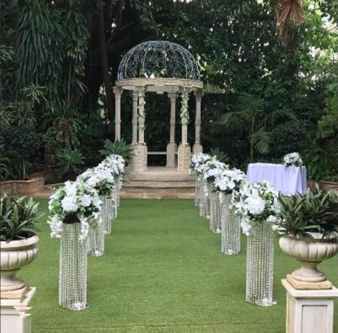 2Pcs 27.5in Tall Silver Elegant Wedding Decor Flower Centerpiece Road Leads with Chandelier Acrylic Crystal Weddings Decoration Centerpiece Stands
