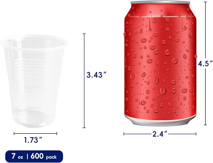 JOLLY CHEF 𝟔𝟎𝟎 𝐏𝐚𝐜𝐤 7 oz Clear Plastic Cups,7 Ounce Disposable Cups for Picnic,Travel, Halloween,Christmas Party and Events
