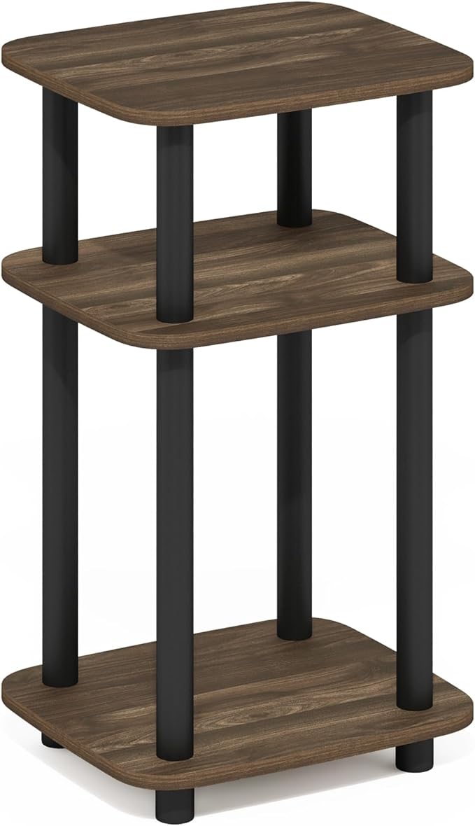 Furinno JUST Side Table, 3-Tier Turn-N-Tube End Table with Open Shelf, Round Curve Corner Night Stand, Bedside Table, Easy Assembly, for Living Room, Bedroom, Columbia Walnut