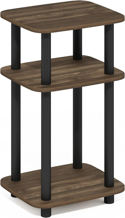 Furinno JUST Side Table, 3-Tier Turn-N-Tube End Table with Open Shelf, Round Curve Corner Night Stand, Bedside Table, Easy Assembly, for Living Room, Bedroom, Columbia Walnut
