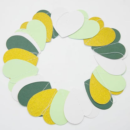 Sage-Green White Gold Party Decorations – 52Ft Paper Heart Garland Streamer Birthday Banner Engagement Bachelorette Wedding Baby Bridal Shower Valentines Day Hanging Decor