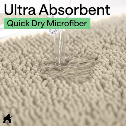 GORILLA GRIP Bath Rug Mat 30x20, Thick Soft Absorbent Chenille, Quick Dry Microfiber Mats, Rubber Backing Washable Shower Floor Rugs, US Designed Bathroom Bathmat Home Decor Accessories, Sand