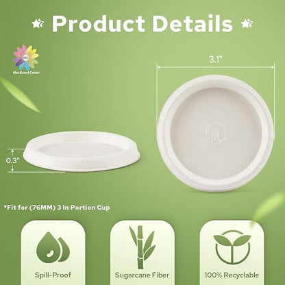Mat Board Center, 4 oz Bagasse Compostable Cup Lids,Sugarcane Fiber Material, White, 2000-Pack