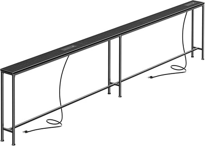 SUPERJARE 118.1 Inch Sofa Table with 2 Power Outlets and USB-C Port, 5.9 Inch Narrow Console Table with Storage, Extra-Long, for Entryway Hallway Couch Behind Sofa, Small Spaces, Black