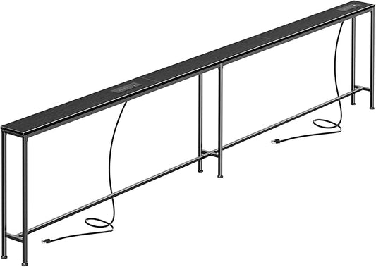SUPERJARE 118.1 Inch Sofa Table with 2 Power Outlets and USB-C Port, 5.9 Inch Narrow Console Table with Storage, Extra-Long, for Entryway Hallway Couch Behind Sofa, Small Spaces, Black