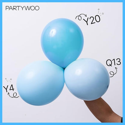 PartyWoo Light Blue Balloons 101pcs 12 Inch Baby Pastel Sky Aqua Blue Balloons for Birthday Gender Reveal Boy Baby Shower Graduation Bachelorette Anniversary Beach Dog Party Decorations Blue-Y4