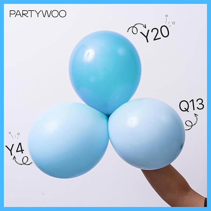 PartyWoo Baby Blue Balloons 155pcs Different Sizes of 18 12 10 5 Inch Light Pastel Sky Aqua Blue Balloon Arch Kit Garland for Graduation Baby Shower Gender Reveal Easter Party Decorations Blue-Q13