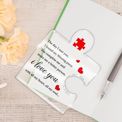 I Love You Gifts for Her Him, Romantic Gifts for Girlfriend Boyfriend Wife Husband Valentine's Day Birthday Christmas, Missing Piece I Love You Couples Gift Acrylic Plaque Sign Home Office Decor