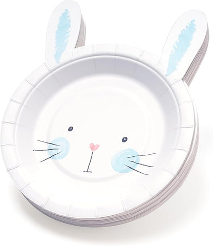 Cheerland Bunny Plates Blue Easter Paper Plate Cute Rabbit Shaped Tableware 7 Inch for Themed Birthday Decorations Some Bunnies is One Gender Reveal Garden Spring Tea Party Baby Shower Supplies 24pcs
