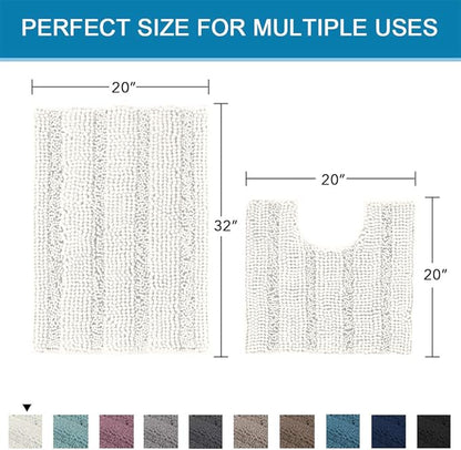 H.VERSAILTEX Bathroom Rugs Bath Rug Set 2 Piece Bathroom Contour Rug Toilet Mat Sets Non Slip Contour Bath Rug Ultra Thick Water Absorbent Striped Bath Mats Washable(20" x 32" Plus 20" x 20" U, Cream)