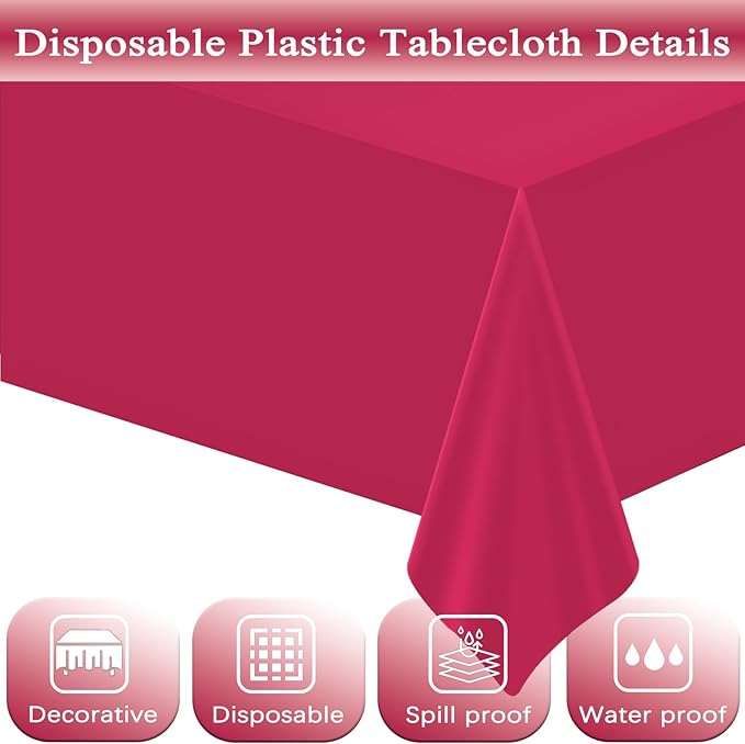 WNINK 6 Pack Bright Red Plastic Tablecloth Disposable Table Covers 54" x 108" Table Cloths for Bridal Shower Engagement Wedding Birthday Picnic Parties