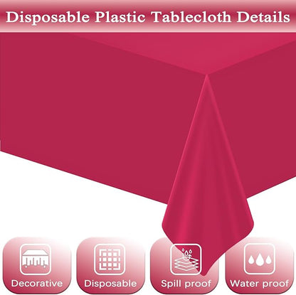 WNINK 6 Pack Bright Red Plastic Tablecloth Disposable Table Covers 54" x 108" Table Cloths for Bridal Shower Engagement Wedding Birthday Picnic Parties