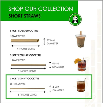 PandaBoard Compostable Bamboo Cocktail Straws - 4mm, Unwrapped, 500 Count Bag