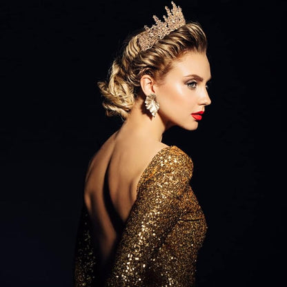 TOBATOBA Princess Crown Birthday Queen Champagne Gold Crowns for Women Crystal Wedding Tiara for Women Princess Tiara for Bride Quinceanera Halloween Costume Cosplay