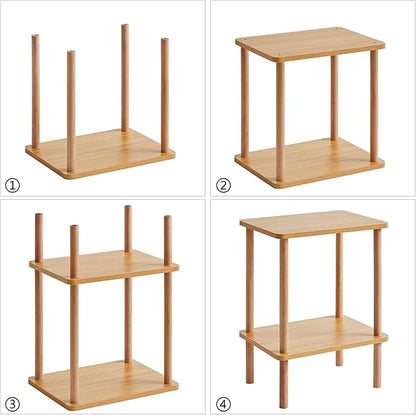IBUYKE 2-Tier Side Table, Solid Wood Tall End Table with Storage Shelves, Nightstand Bedside Table for Living Room Bedroom Office, No-Tool Assembly, Natural UWST002N