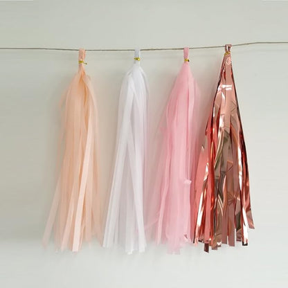 We Moment 20pcs Shiny Tassel Garland Banner Tissue Paper Tassels for Wedding, Baby Shower, Table Decor，Event & Party Supplies, DIY Kits - (Rose Gold,Peach Color,Light Pink,White)