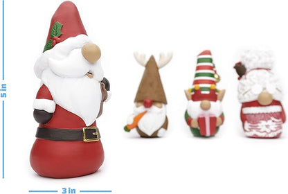 Madanar Resin Christmas Gnomes 4 Piece Set Tiered Tray Shelf Kitchen Table Holiday Decorations - Elf, Santa, Mrs. Claus, & Reindeer (Christmas)