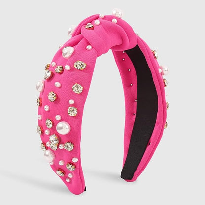 JILIYUPA Carnival Headband Rhinestone Cross Knotted Turban Hair Hoop Carnival Crystal Twist Velvet Wide Hairband Party Hair Accessory (Pink, Orange)